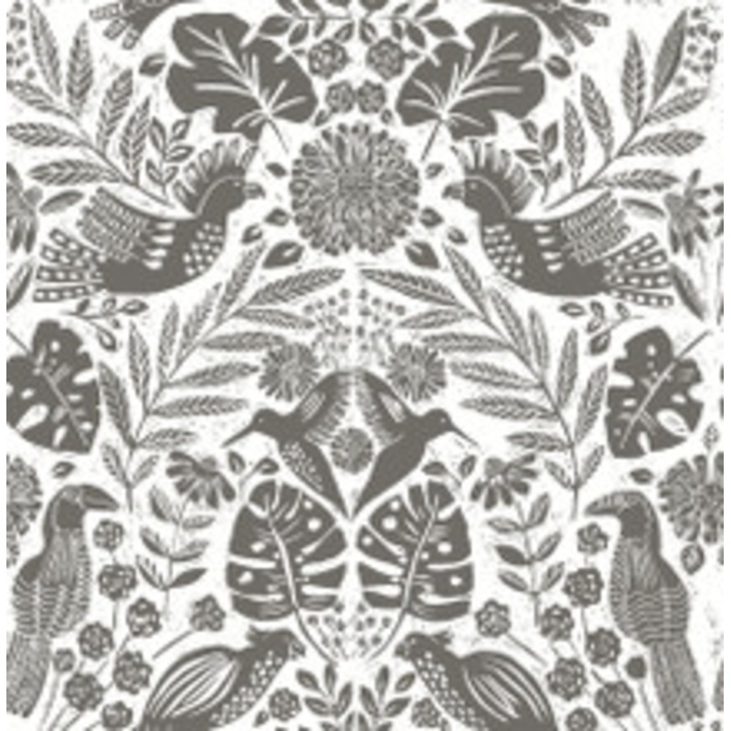 A-Street Prints Nestle Charcoal Bird Block Print Wallpaper