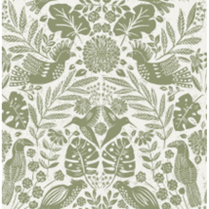 A-Street Prints Nestle Green Bird Block Print Wallpaper