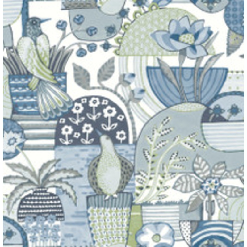 A-Street Prints Fika Blue Blissful Birds & Blooms Wallpaper