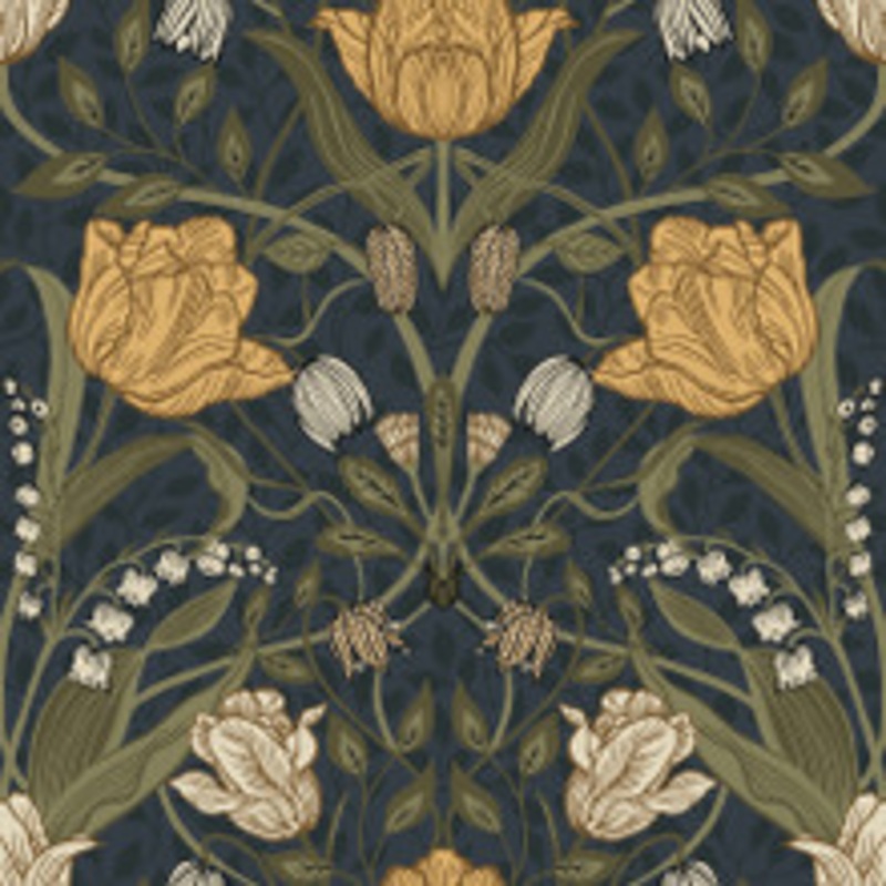 A-Street Prints Filippa Navy Tulip Wallpaper