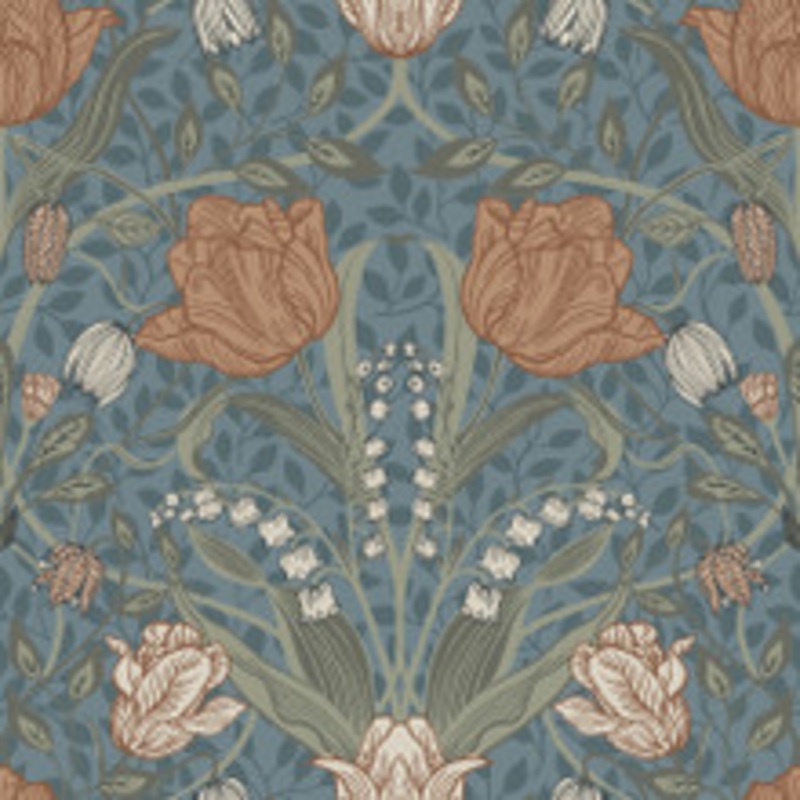 A-Street Prints Fillippa Blue Tulip Wallpaper