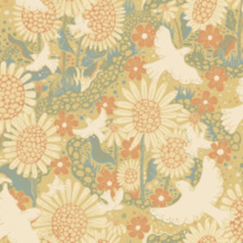 A-Street Prints Drmma Coral Songbirds and Sunflowers Wallpaper