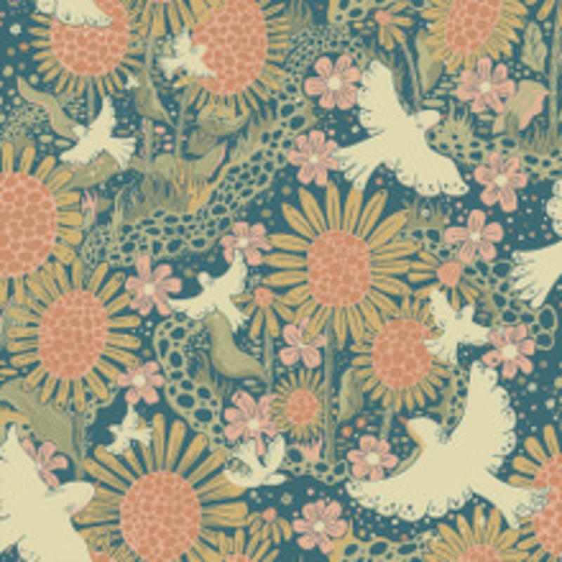 A-Street Prints Drmma Teal Songbirds and Sunflowers Wallpaper