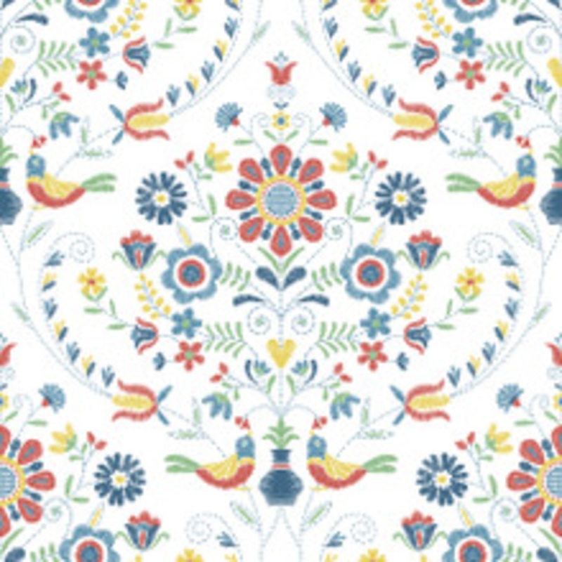 A-Street Prints Britt Multicolor Embroidered Damask Wallpaper