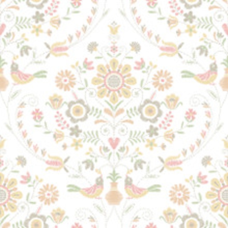 A-Street Prints Britt Peach Embroidered Damask Wallpaper