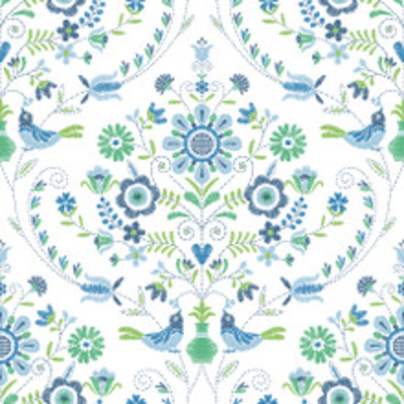 A-Street Prints Britt Sapphire Embroidered Damask Wallpaper