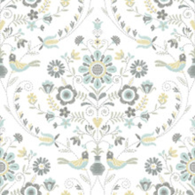 A-Street Prints Britt Sea Green Embroidered Damask Wallpaper