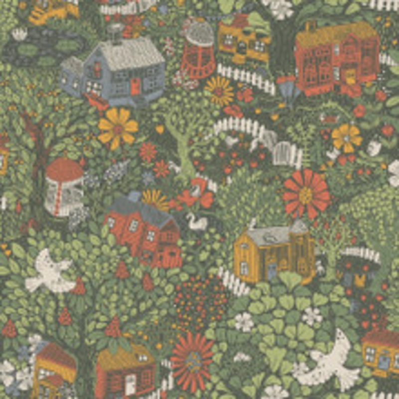 A-Street Prints Bygga Bo Green Woodland Village Wallpaper