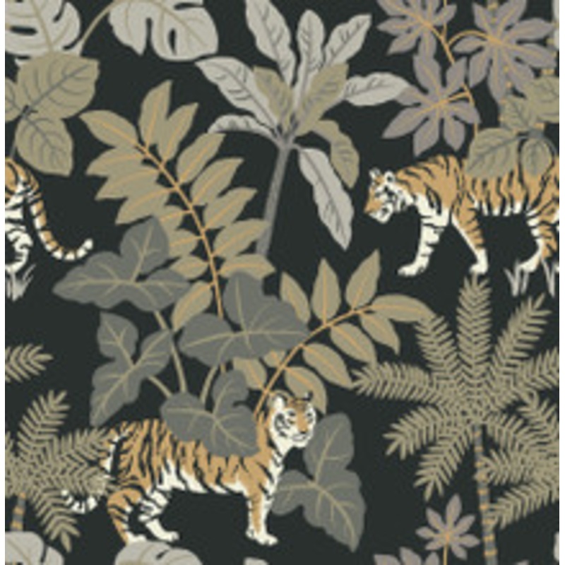 A-Street Prints Caspian Charcoal Jungle Prowl Wallpaper