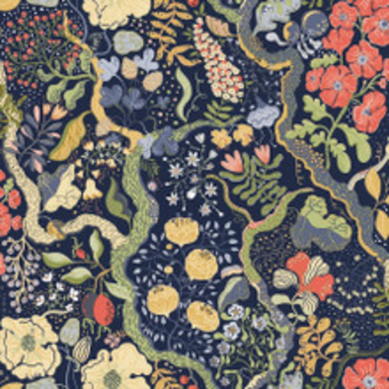 A-Street Prints Ann Blue Floral Vines Wallpaper