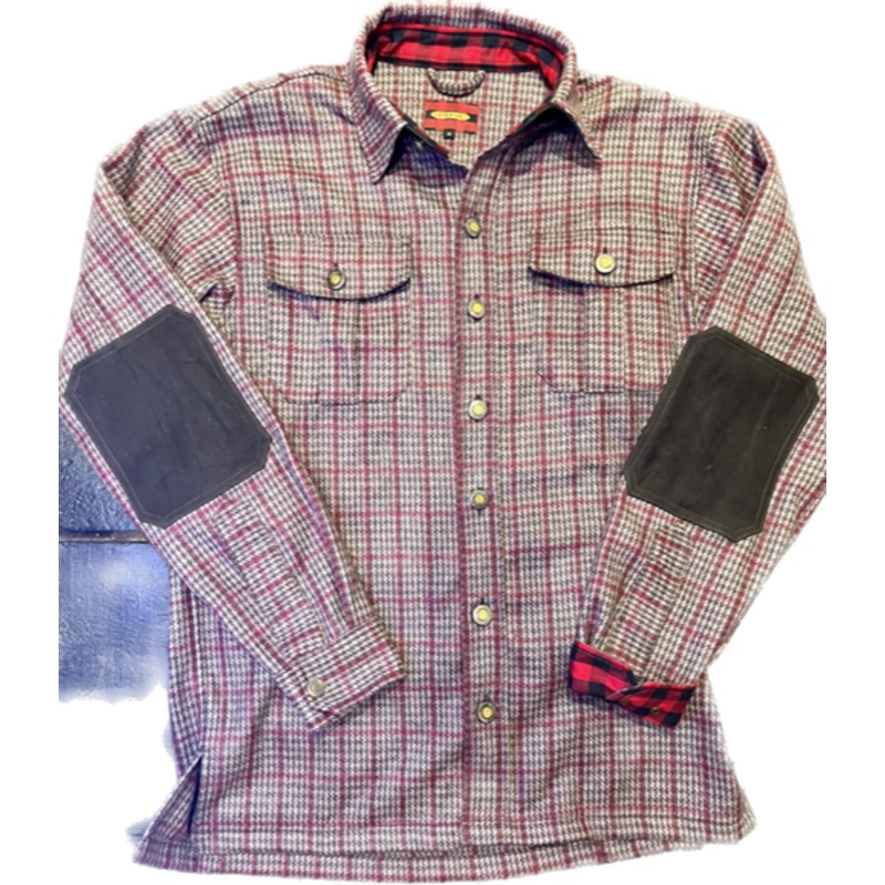 Gunnison  Wool JacShirt - Granite, Chesnut, Burgundy Houndstooth
