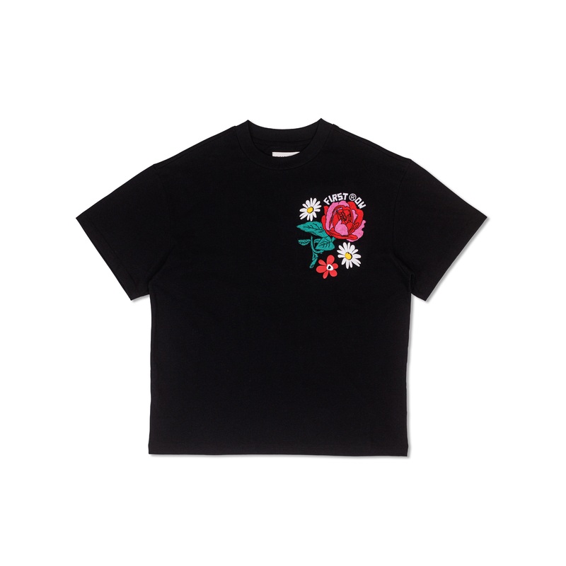 FLOWER EMBO/PUFF TEE BLACK