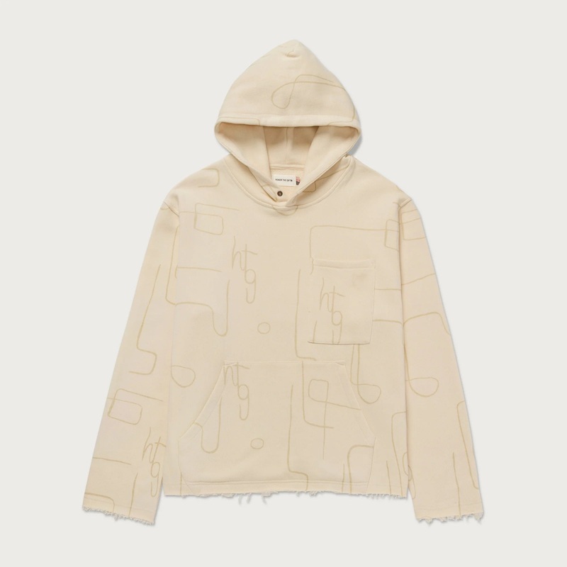 Novelty Printed Terry Hoodie Bone