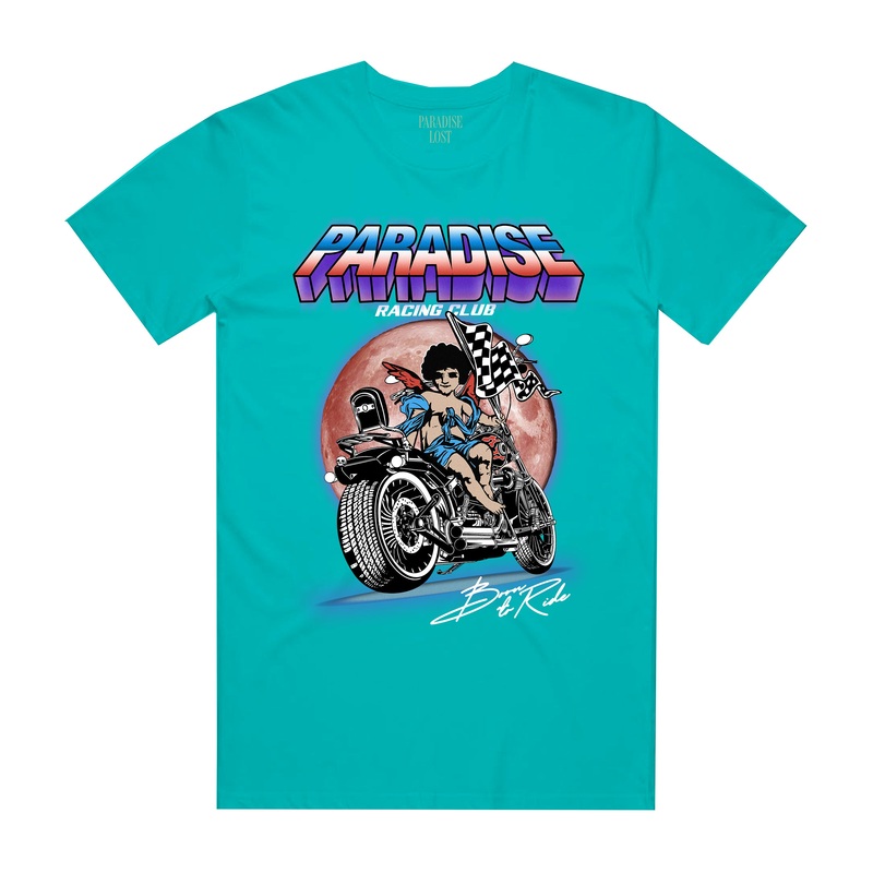 BORN TO RIDE TEE AQUA