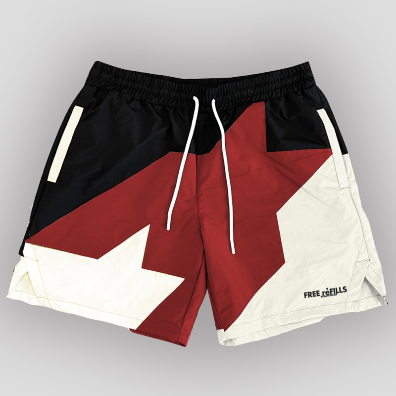 Star Nylon Stitched Shorts White Red