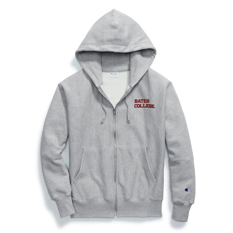 Full Zip Grey Reverse Weave BATES COLLEGE Hoodie Sweatshirt from Champion