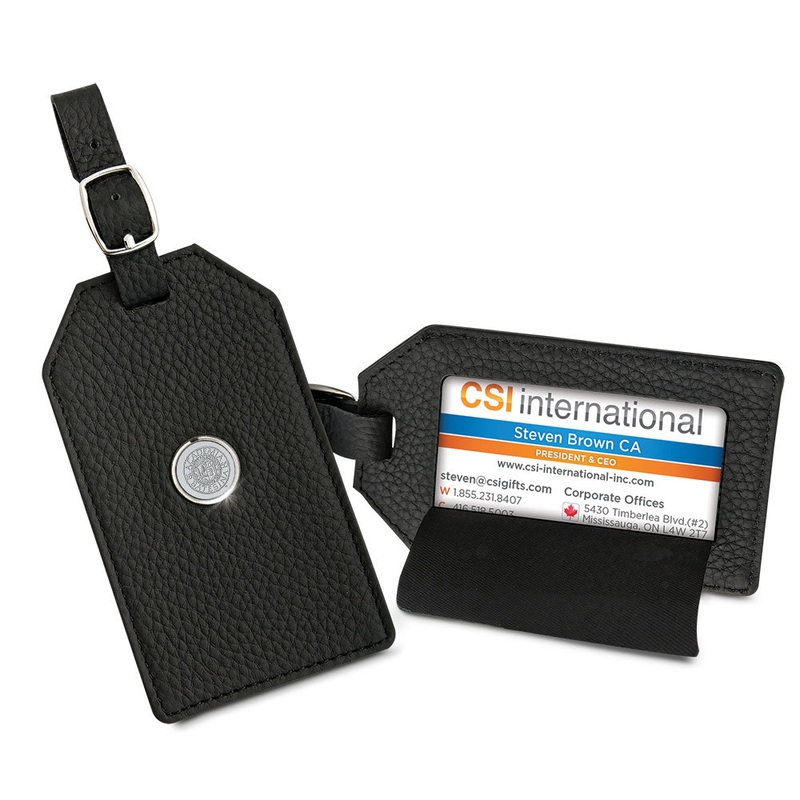 Leather Luggage Tag with Bates Academia Medallion