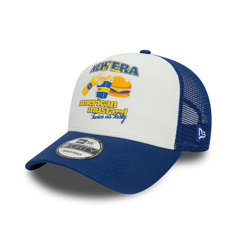 NEW ERA FOOD BURGER BLUE A-FRAME TRUCKER CAP