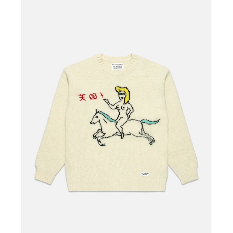 Intarsia Crew Neck Sweater (White)