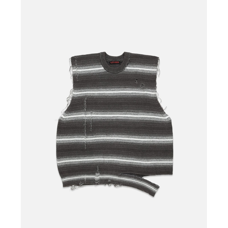 Bleached Striped Sweater Vest (Grey)