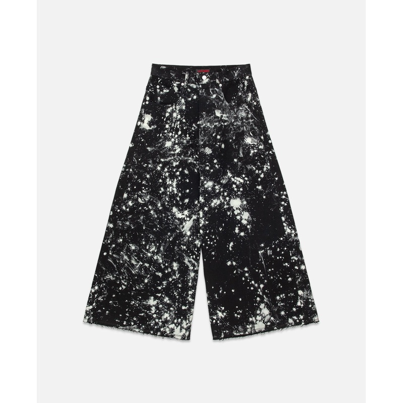 Bleached Wide Cropped Jeans (Black)