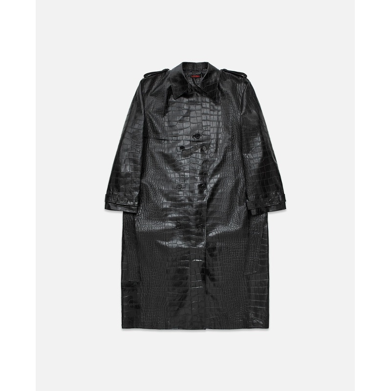 Faux Croco Leather Trench (Black)