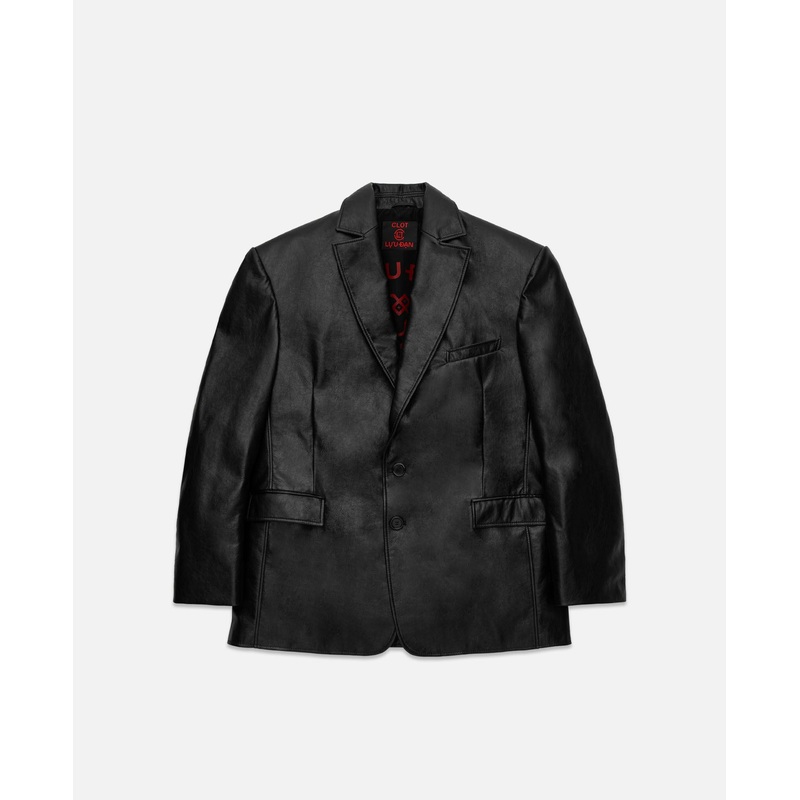Faux Leather Oversized Tailored Jacket (Black)