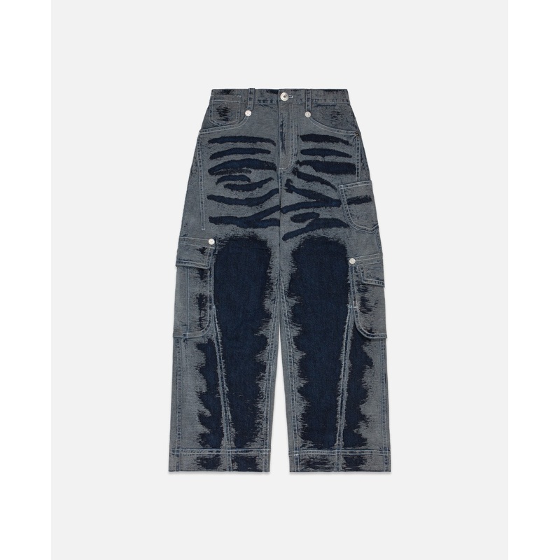 Hand Scratched Whisker Washed Denim Pants (Blue)