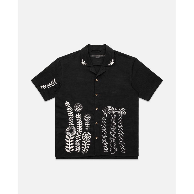 May Embroidery Open Collar Shirt (Black)