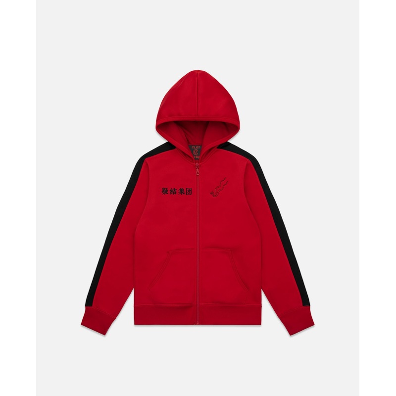 Nylon Interlock Half Zip Shrunken Hoodie (Red)