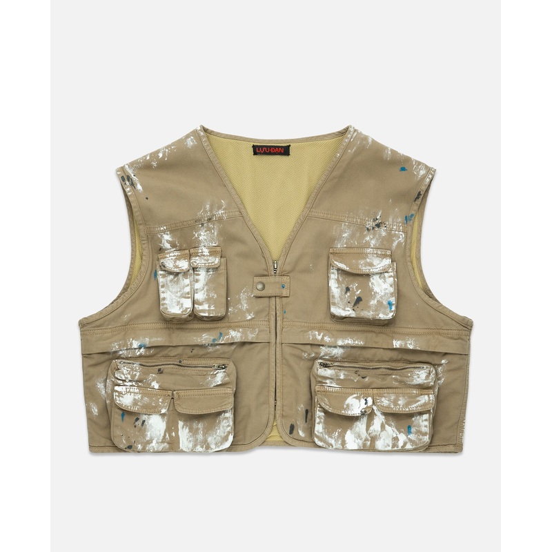 Paint Splattered Cargo Vest (Beige)