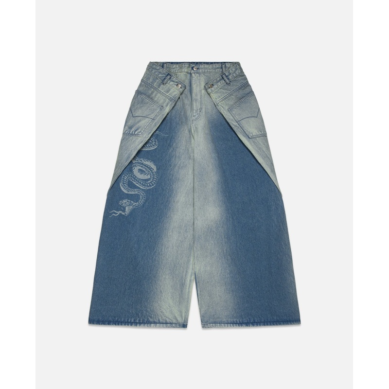 Washed Denim Maxi Denim Jeans (Blue)
