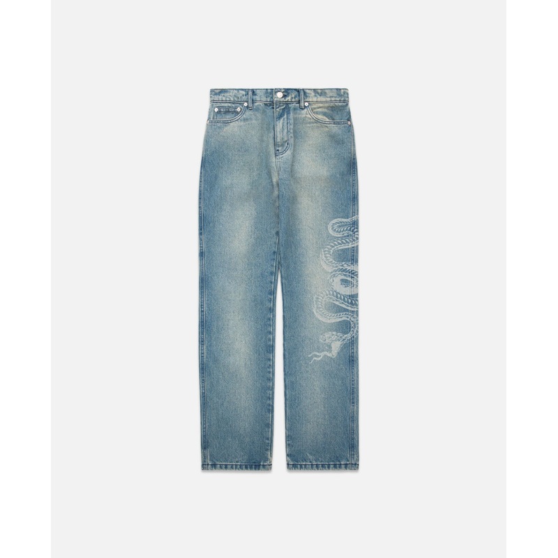 Washed Denim Straight Leg Jeans (Blue)