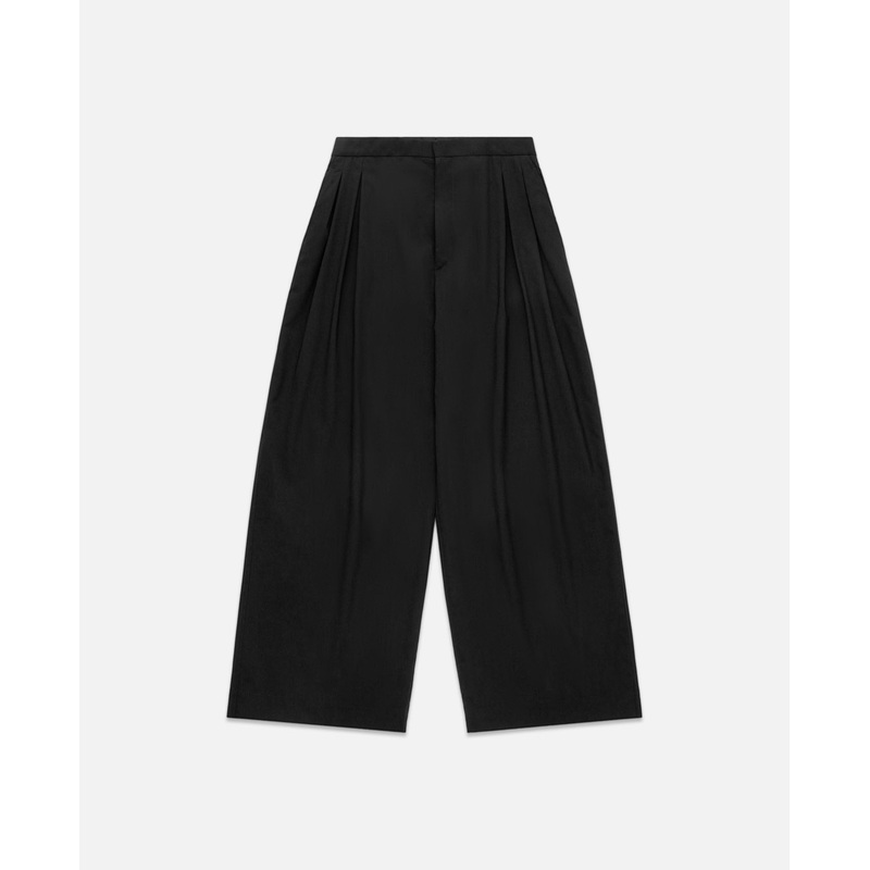 Wool Blend Wide Leg Tailored Pants (Black)