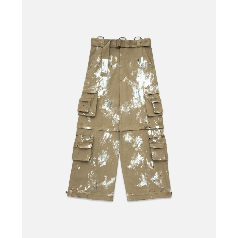 Zip-Off Paint Splatter Cargo Jeans (Beige)