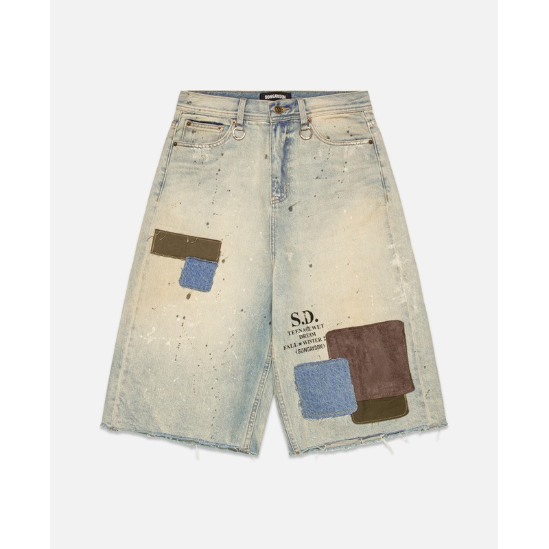 Patchwork Denim Shorts (Blue)