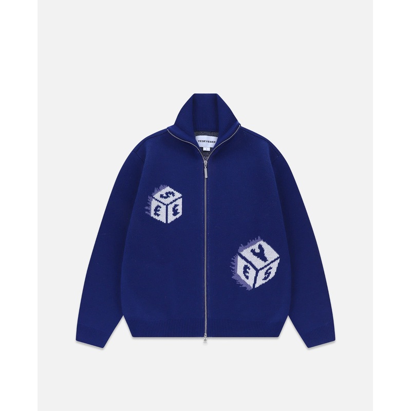 Y.E.S Dice Full Zip-Up Knit Cardigan (Blue)
