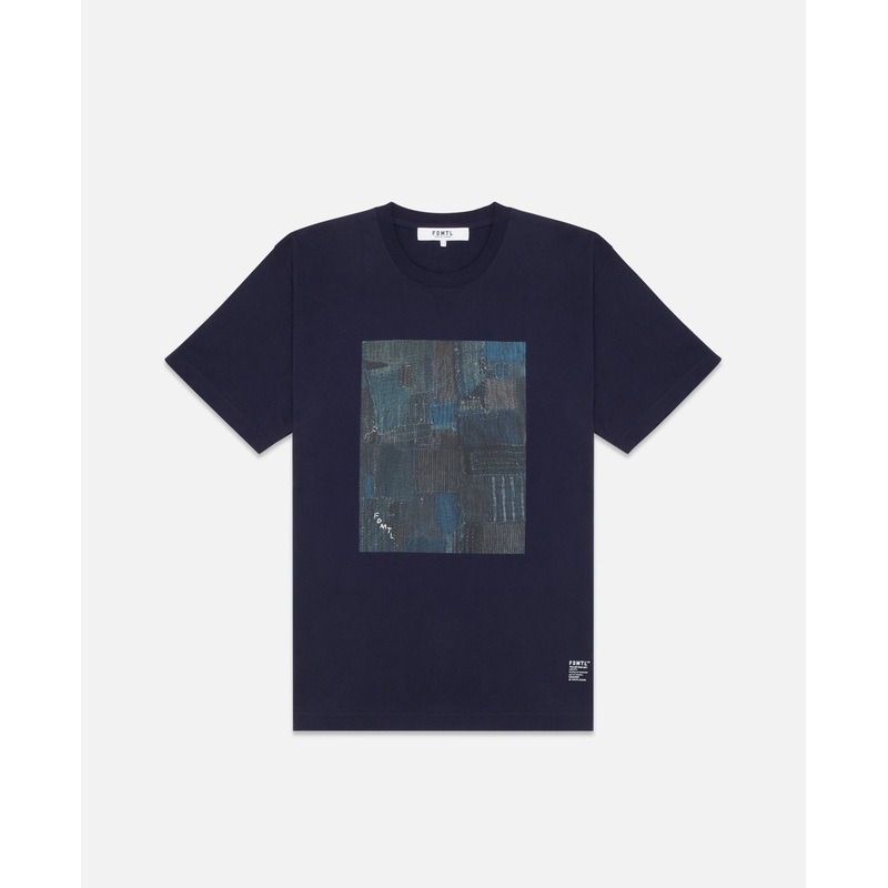 Printed Boro Patchwork T-Shirt (Blue)