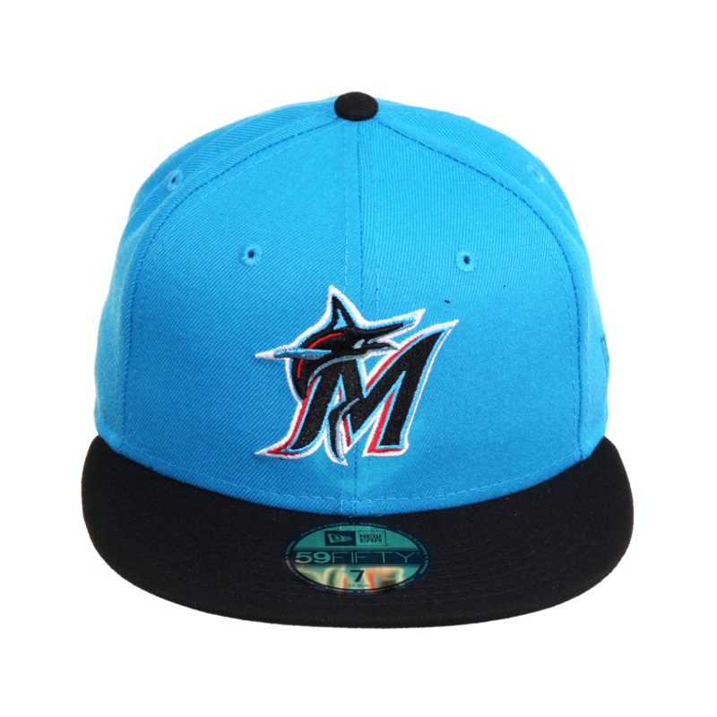 Exclusive New Era 59Fifty Miami Marlins Hat - 2T Neon Blue, Black