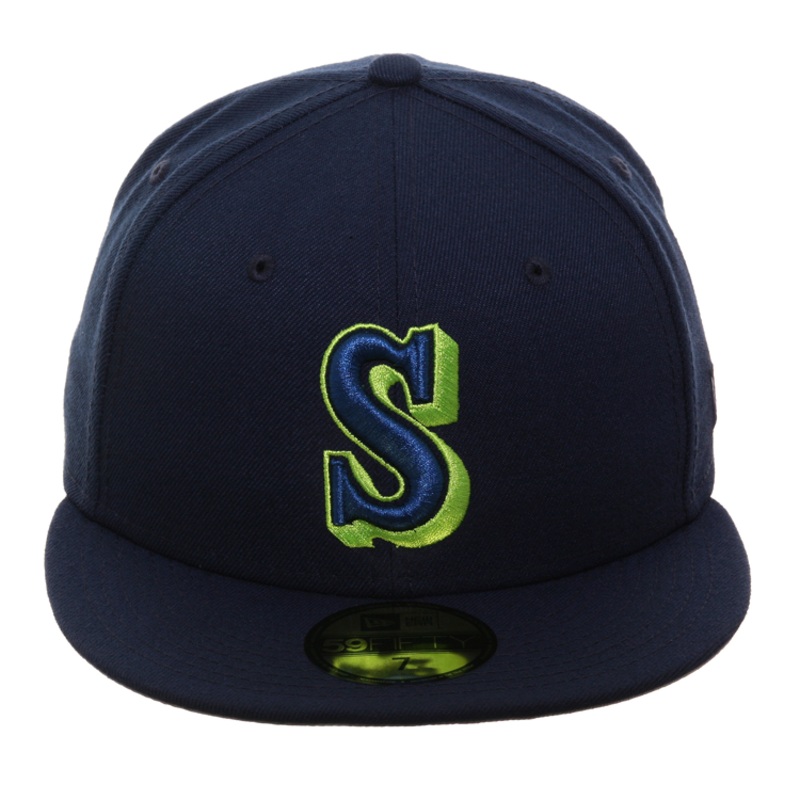 Exclusive New Era 59Fifty Seattle Mariners 1987 Hat - Navy, Lime Green