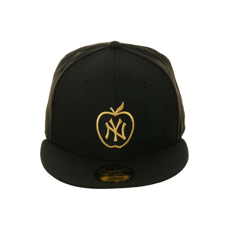 Exclusive New Era 59Fifty New York Yankees Apple Hat - Black, Metallic Gold