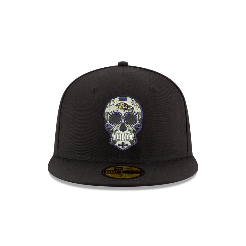 Pre-Order Exclusive New Era 59Fifty Baltimore Ravens Sugar Skull Hat - Black