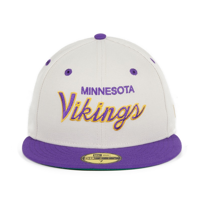 Exclusive New Era 59Fifty Minnesota Vikings Script Hat - 2T Stone, Purple