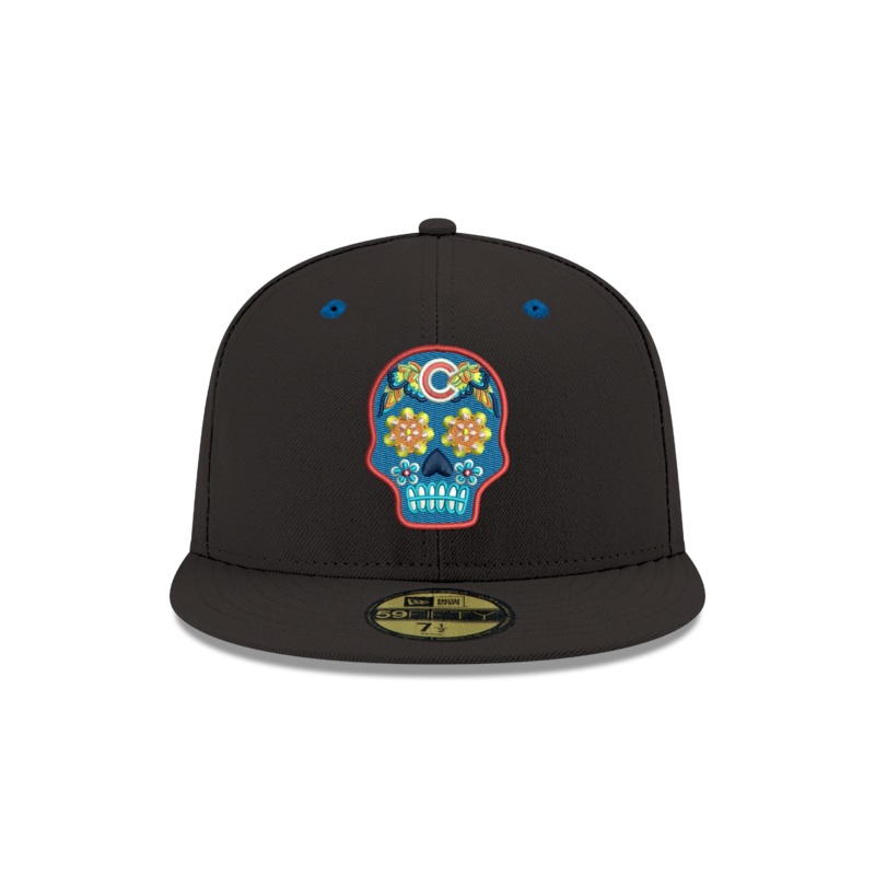 Pre-order Exclusive New Era 59Fifty Chicago Cubs Neon Sugar Skull Hat - Black