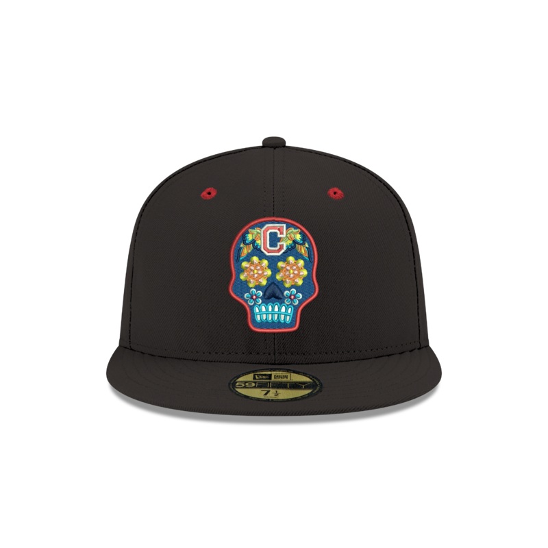 Pre-order Exclusive New Era 59Fifty Cleveland Indians Neon Sugar Skull Hat - Black