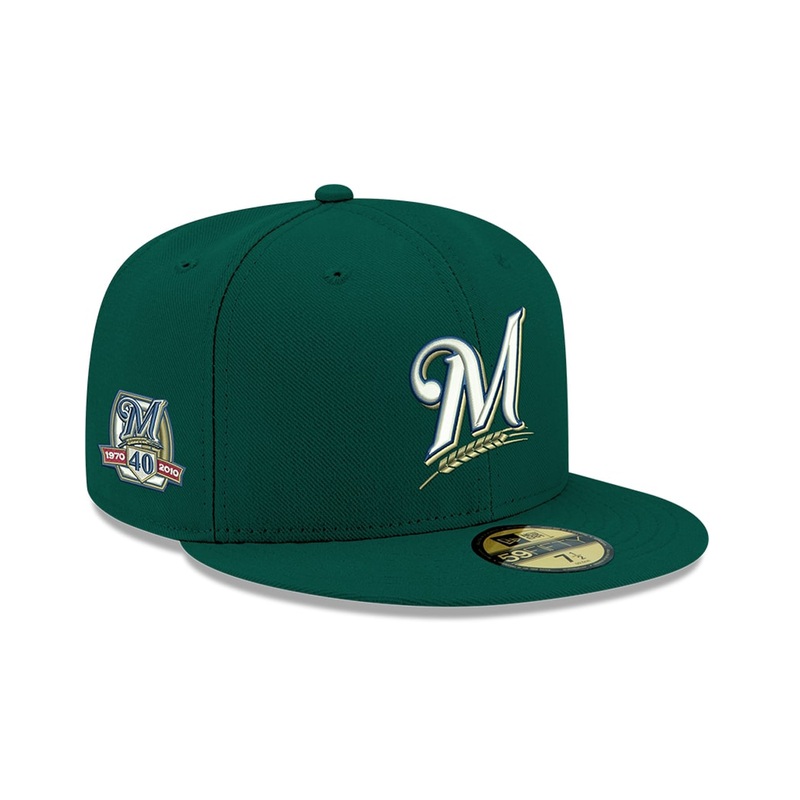 Pre-Order Exclusive New Era 59Fifty Milwaukee Brewers 40th Anniversary Patch w/ Pink UV Hat - Green