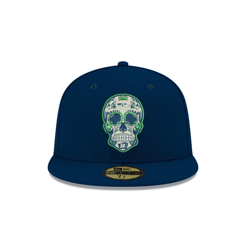 Pre-Order Exclusive New Era 59Fifty Seattle Seahawks Sugar Skull Hat - Navy
