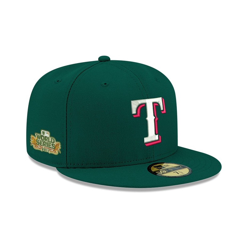 Pre-Order Exclusive New Era 59Fifty Texas Rangers 2011 World Series Patch w/ Pink UV Hat - Green