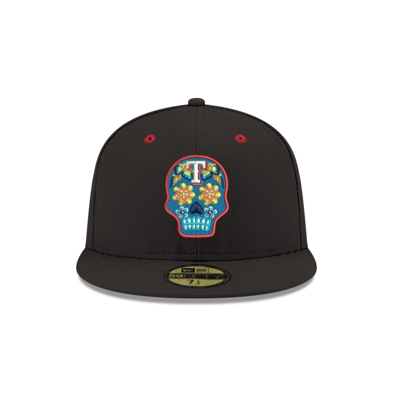 Pre-order Exclusive New Era 59Fifty Texas Rangers Neon Sugar Skull Hat - Black