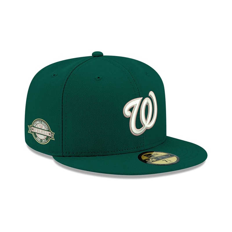 Pre-Order Exclusive New Era 59Fifty Washington Nationals 10th Anniversary Patch w/ Pink UV Hat - Green